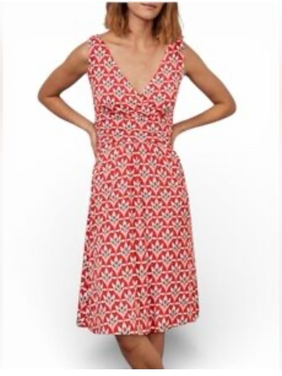 Boden Dresses & Skirts - Boden Red White Print Faux Wrap V-Neckline Sleeveless Jersey Dress Size 6R